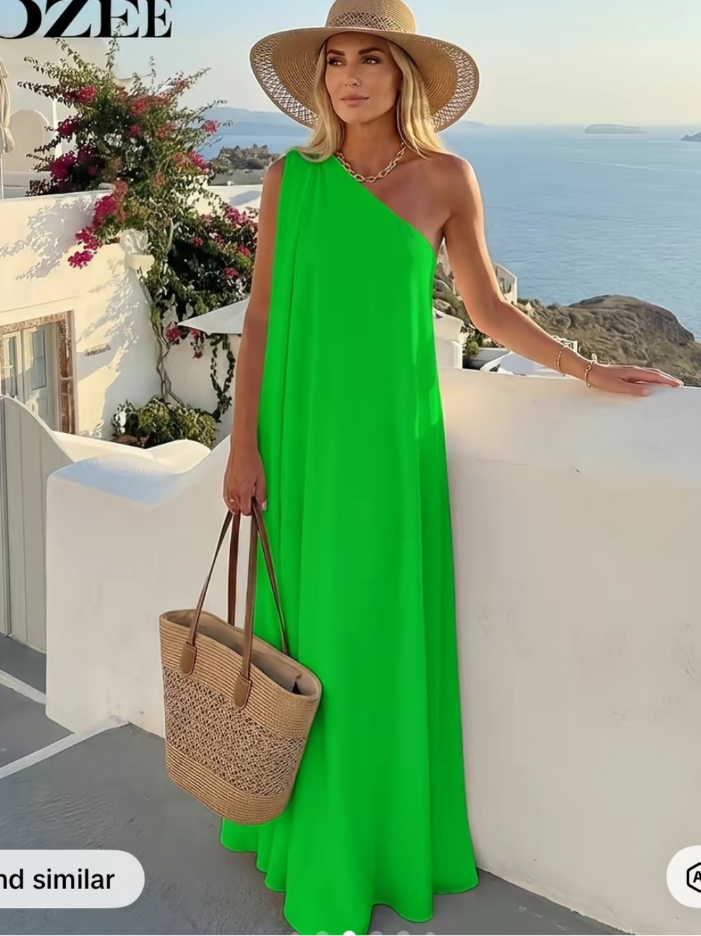 One-Shoulder Maxi Skirt Dress in Bright Green